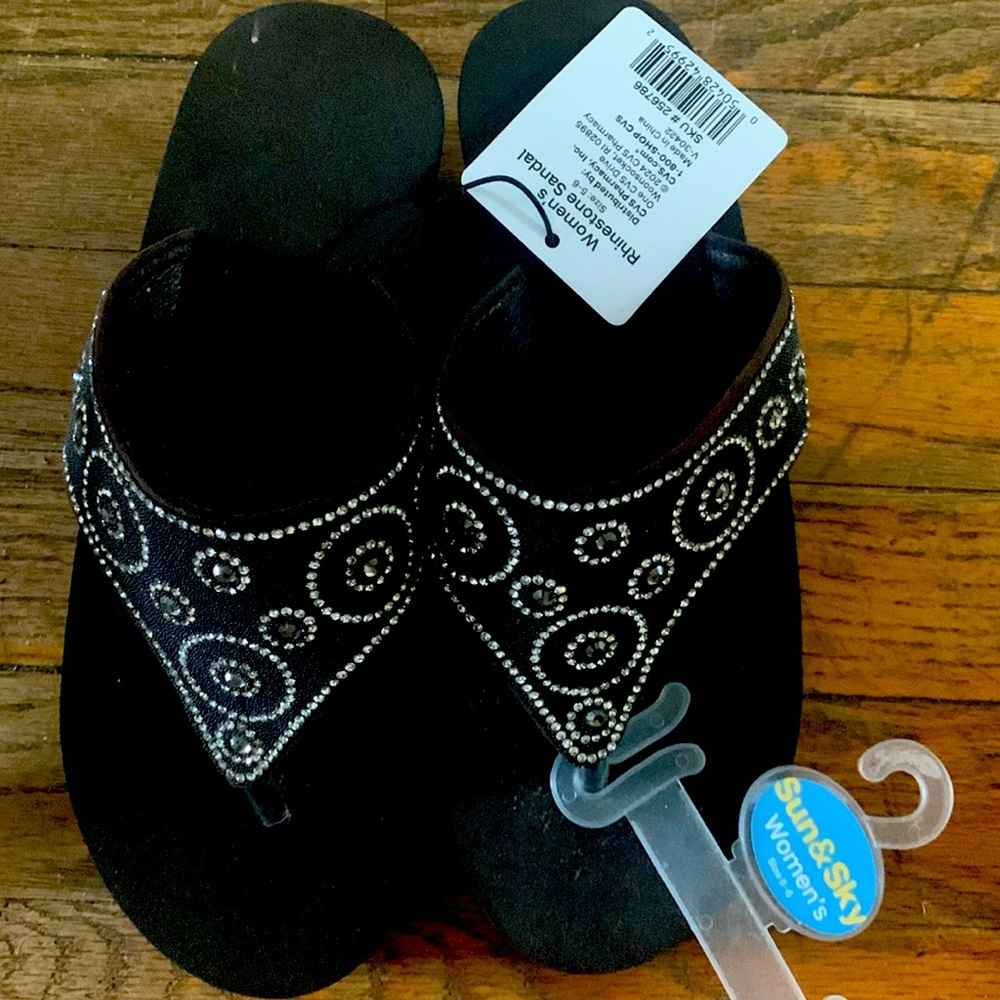 New with tags women’s rhinestone sandals black wedge